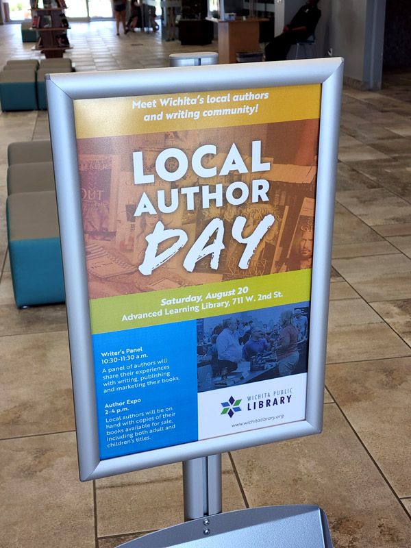 Local Author Day sign at the library